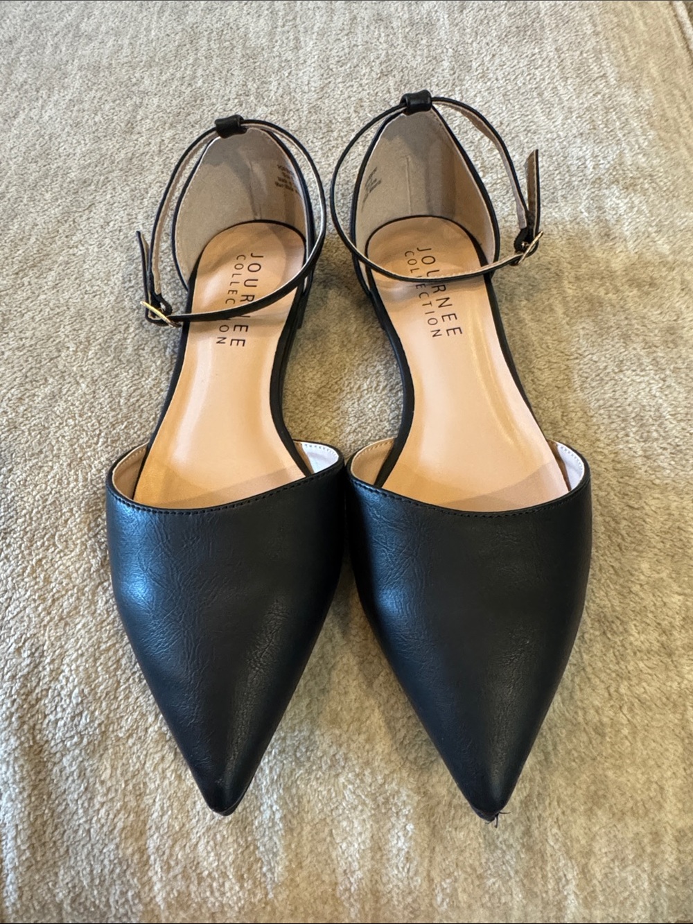 Journee Collection Black Pointed-Toe Ankle-Strap Flats